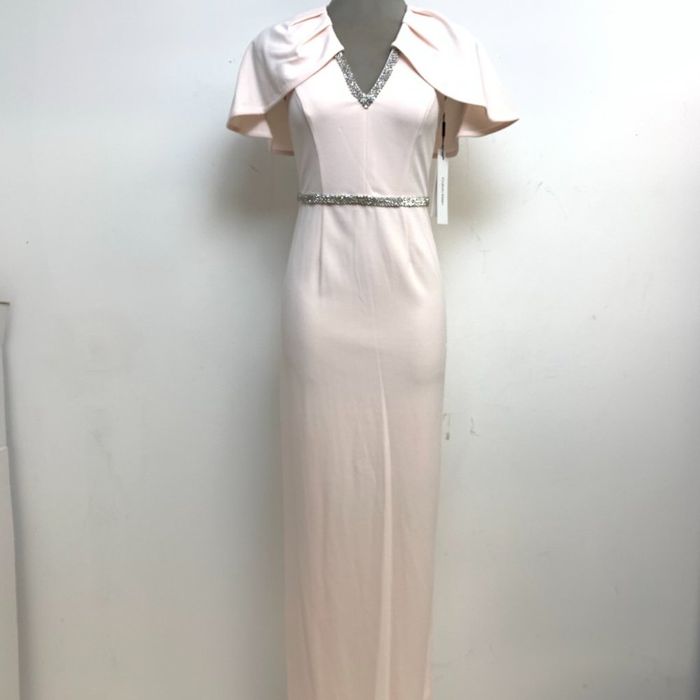 Calvin Klein Women's Short Sleeve Maxi Gown with Rhinestone Details